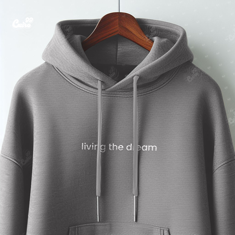 Living the Dreamهودي اوفر سايز قطن بكابيشو باللون الرمادي للرجال والنساء