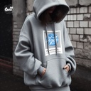 Style هودي اوفر سايز قطن باللون الرمادي