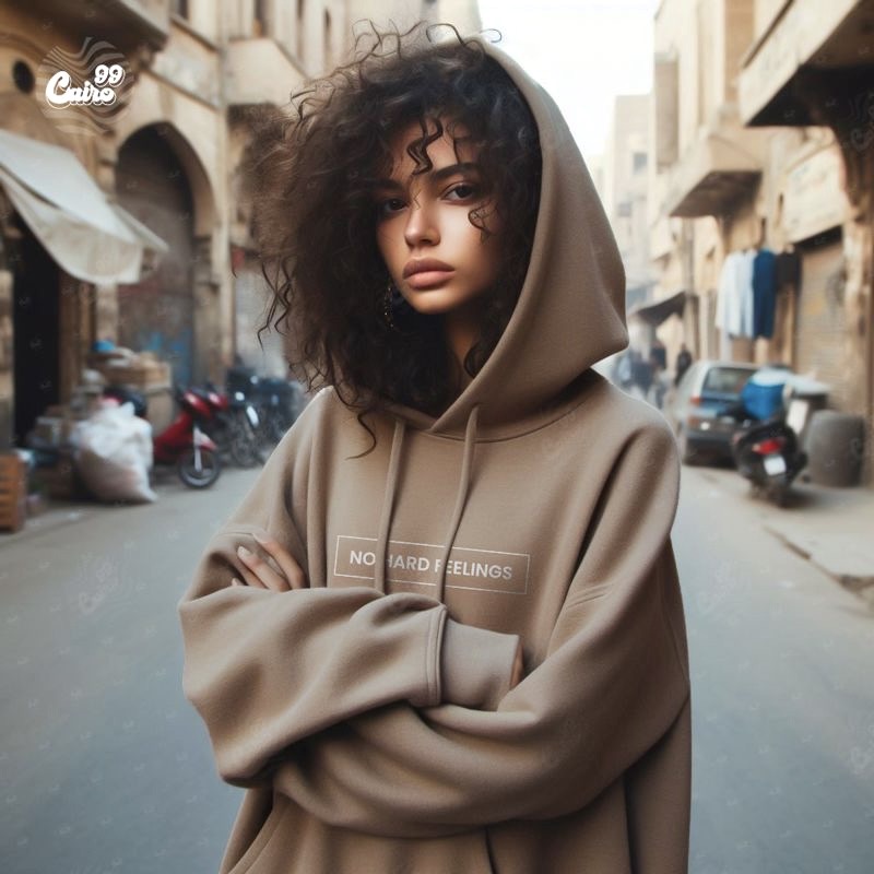 No Hard Feelings هودي اوفر سايز قطن باللون البني