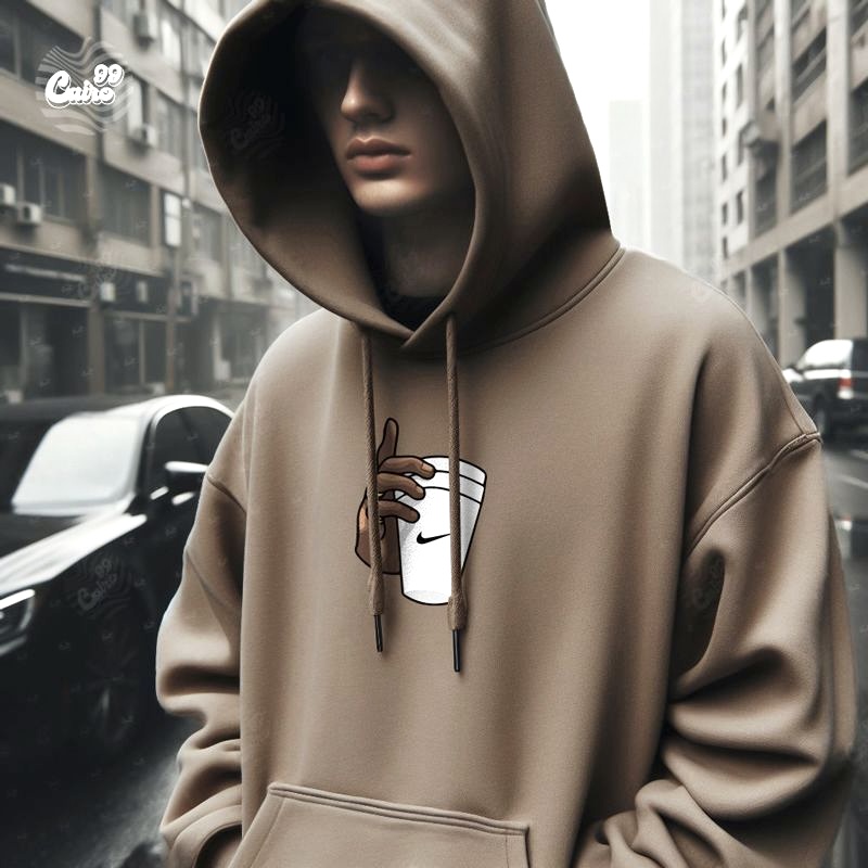 Give Me My Coffee هودي اوفر سايز قطن باللون البني
