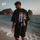 Colorful Skull تيشيرت اوفر سايز قطن باللون الاسود