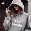 I am Enough هودي اوفر سايز قطن  باللون الرمادي  