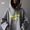 Positive Vibes هودي اوفر سايز قطن باللون الرمادي
