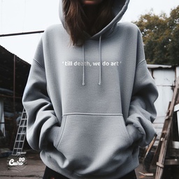 Till Death We Do Art هودي اوفر سايز قطن  باللون الرمادي