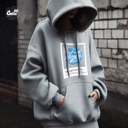 Style هودي اوفر سايز قطن باللون الرمادي