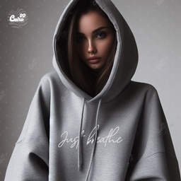 Just Breathe هودي اوفر سايز قطن باللون الرمادي