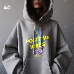 Positive Vibes هودي اوفر سايز قطن باللون الرمادي