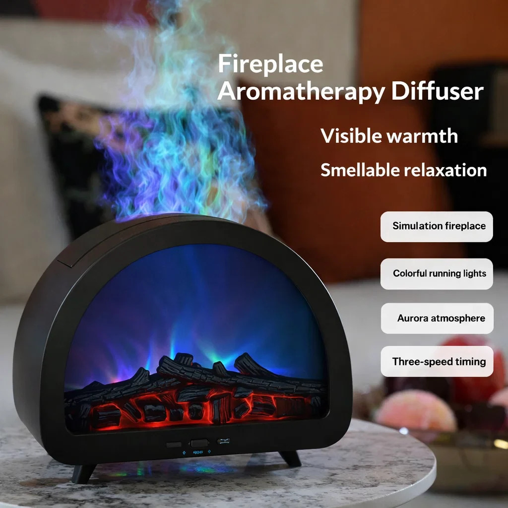 فواحة مضيئة علي شكل دفاية ثري دي مع ريموت للتحكم بخزان 200 ملي لتعطير المنزل