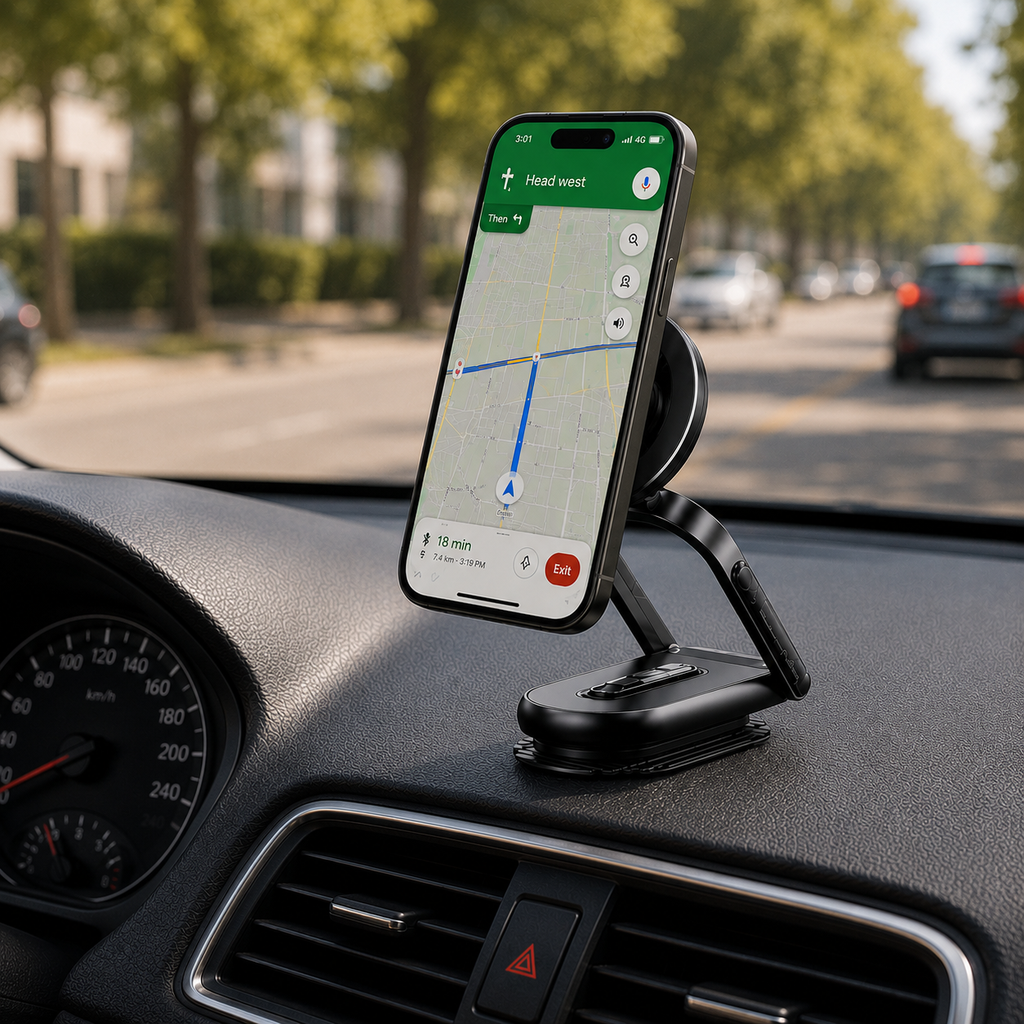 حامل موبايل مغناطيسي قابل للطي للسيارة بقاعدة شفط قوية ودوران 360 درجة
