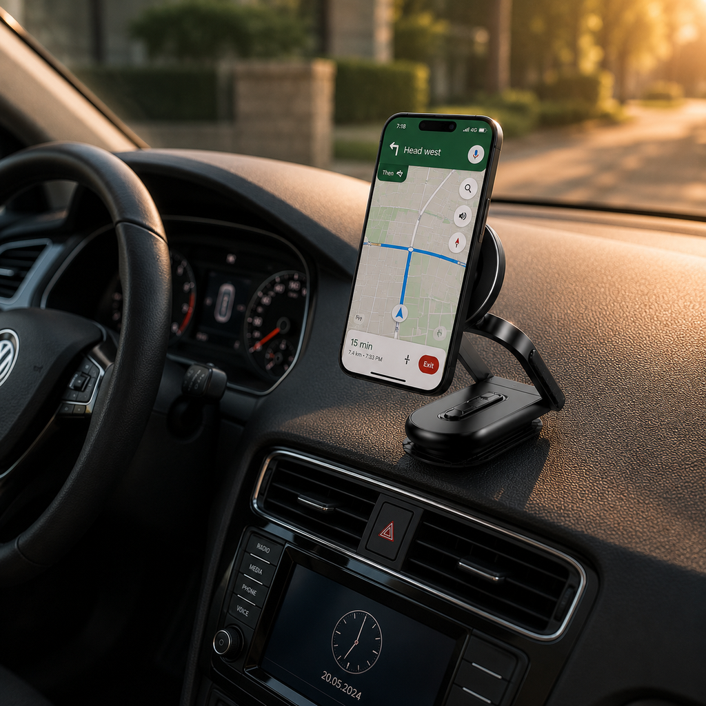 حامل موبايل مغناطيسي قابل للطي للسيارة بقاعدة شفط قوية ودوران 360 درجة