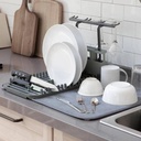 مفرش مايكروفايبر لتجفيف الأواني والأكواب والمعالق قابل للطي مع حامل للأطباق