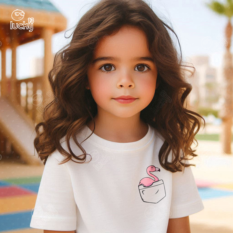 Flamingo Pocket  تيشيرت اطفال قطن باللون الابيض