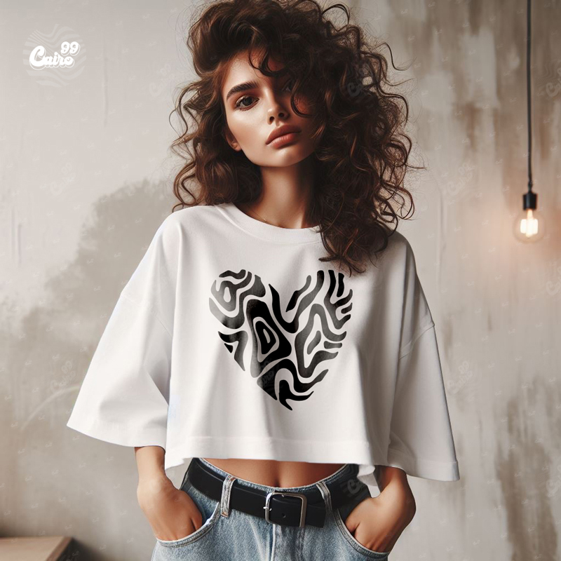 Heart كروب توب اوفر سايز قطن باللون الأبيض