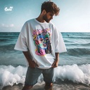 Wild Face تيشيرت اوفر سايز قطن باللون الابيض للرجال