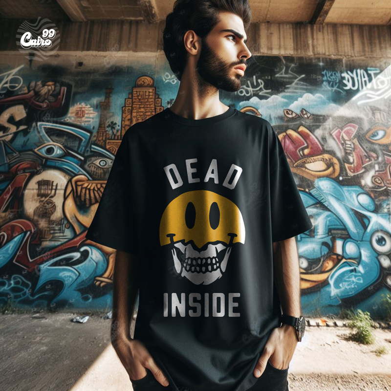 Dead Inside تيشيرت اوفر سايز قطن باللون الاسود للرجال
