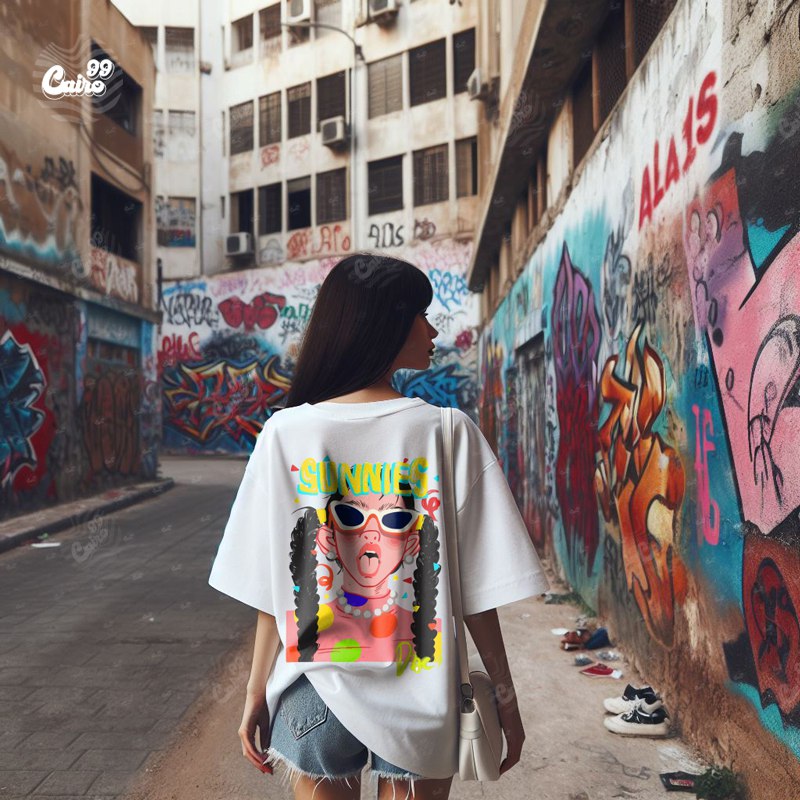 Cool Girl تيشيرت اوفر سايز قطن باللون الابيض للنساء