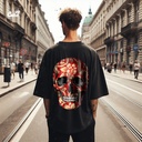 Rose Tattoo Skull تيشيرت اوفر سايز قطن باللون الاسود للرجال