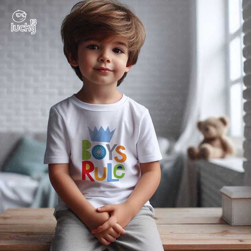 Boys Rule تيشيرت اطفال قطن باللون الابيض