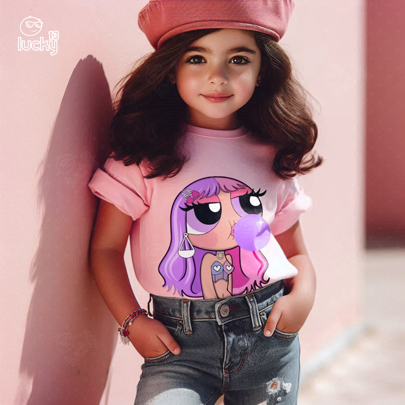 Powerpuff girl تيشيرت اطفال قطن باللون البينك
