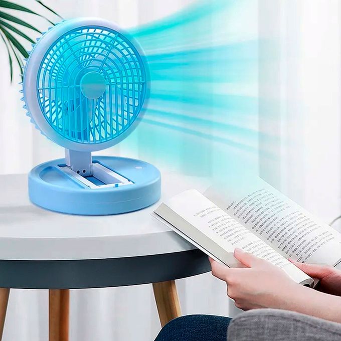 مروحة مكتب ليد بتصميم مبتكر قابل للطي والدوران مع 3 سرعات يعمل بالشحن