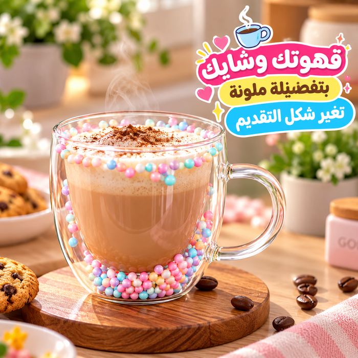 مج زجاج دبل شفاف 300 ملي ببلز من الداخل لشرب وتقديم العصائر والشاي