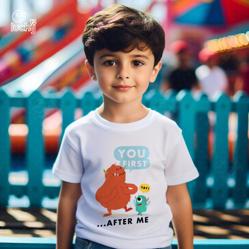 You First Yay! ... After Me تيشيرت اطفال قطن باللون الابيض