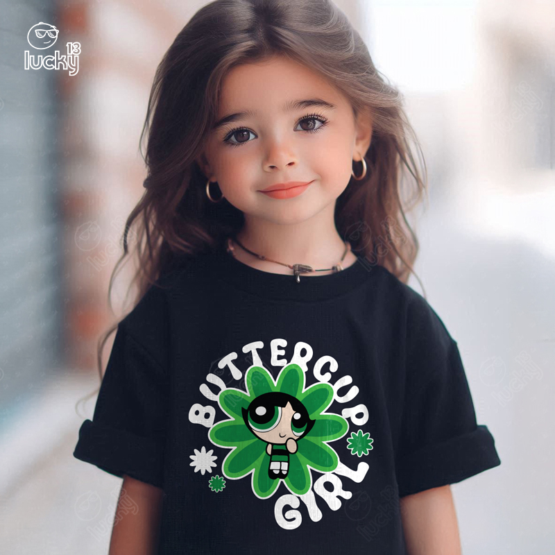 Buttercup Girl تيشيرت اطفال قطن باللون الاسود