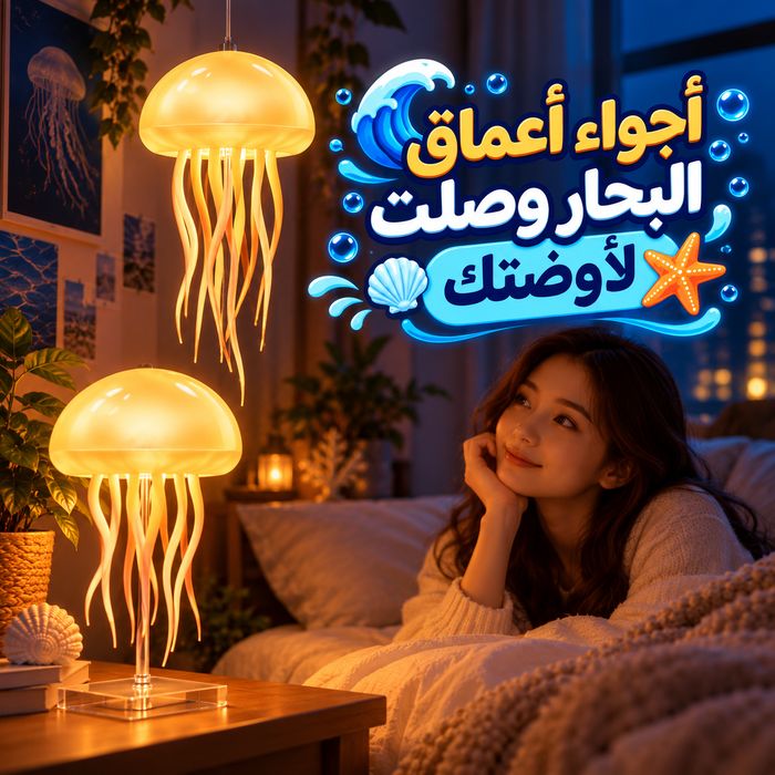 اباجورة ليد شكل قنديل بحر متحرك باضاءة الوان مختلفة - يعمل بالشحن
