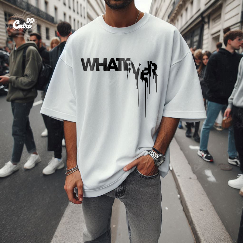 Whatever تيشيرت اوفر سايز قطن باللون الابيض للرجال
