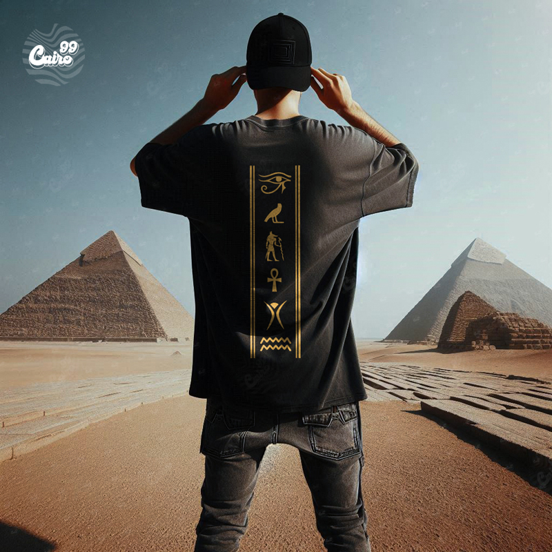 Gold of the Gods تيشيرت اوفر سايز قطن باللون الاسود للرجال