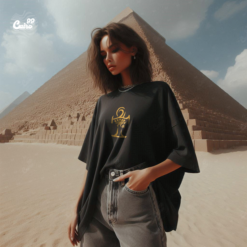 Vision of Ankh تيشيرت اوفر سايز قطن باللون الاسود