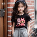 Labubu Girl تيشيرت اطفال قطن باللون الاسود