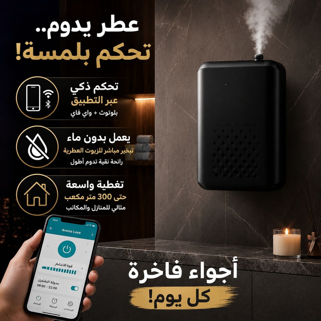 فواحة زيوت عطرية بدون ماء مع تحكم عبر التطبيق والواي فاي والبلوتوث