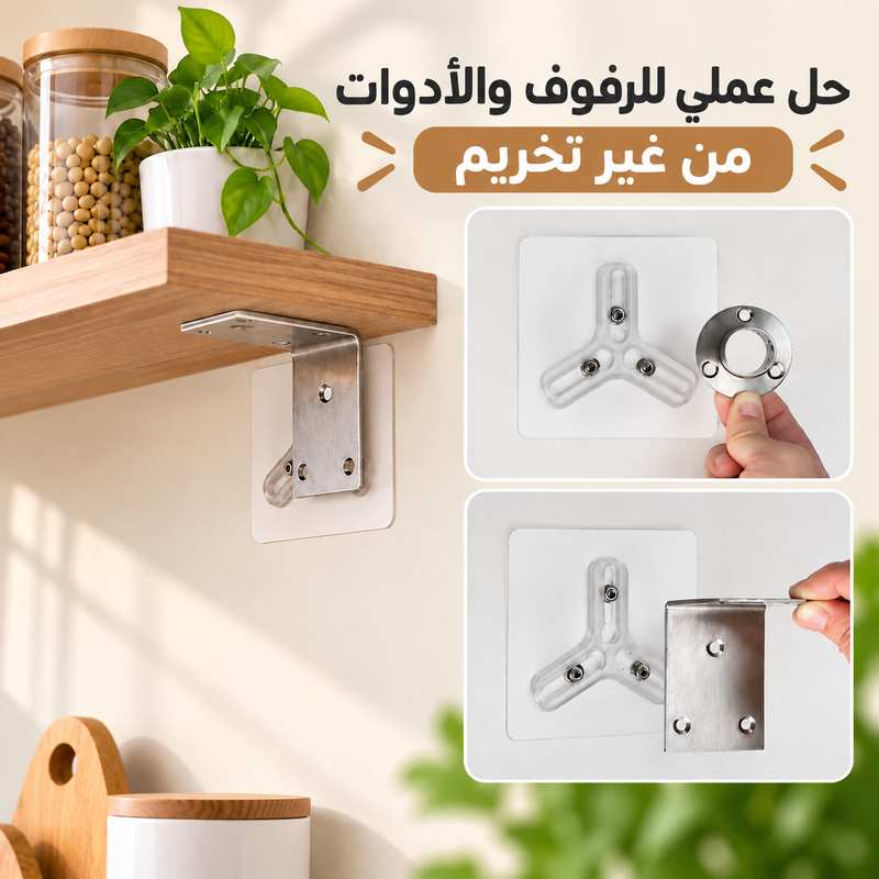 هوك شفاف ذاتي اللصق ثلاثي بتصميم النجمة بديل للمسامير لتعليق أدوات الحمام والمطبخ