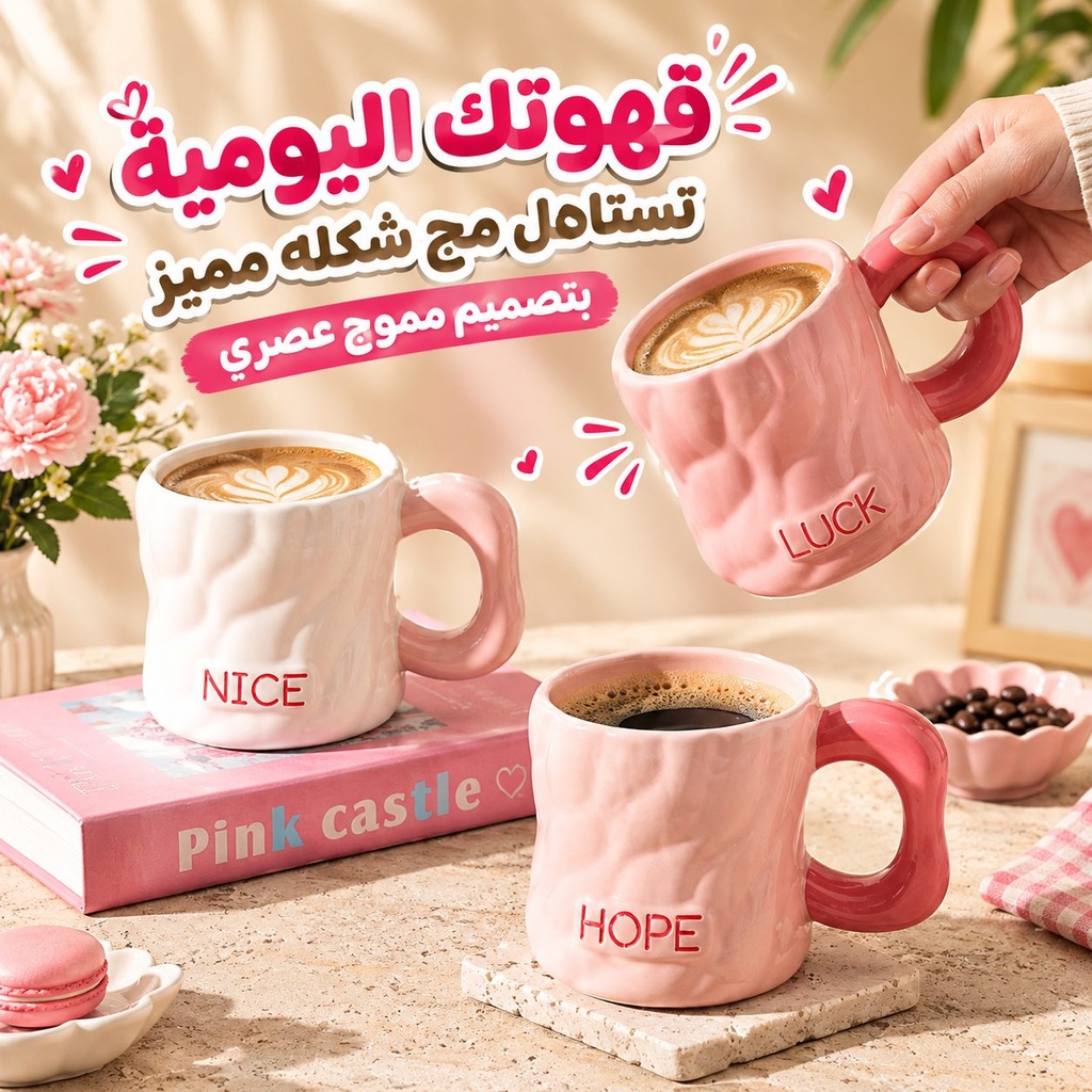 مج بورسلين مموج بتصميم عصري سعة 350 مل للمشروبات الساخنة والباردة