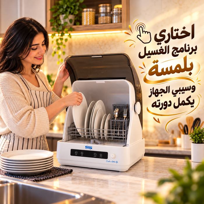 غسالة أطباق ميني DSP KW4001 بقوة 840 وات مع تجفيف بالهواء الساخن و3 برامج غسيل