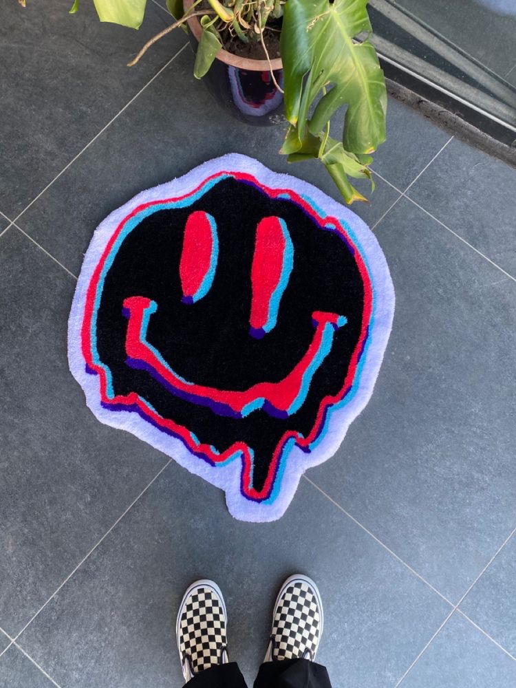 Melting Face Emoji Fluffy Bedroom Rug