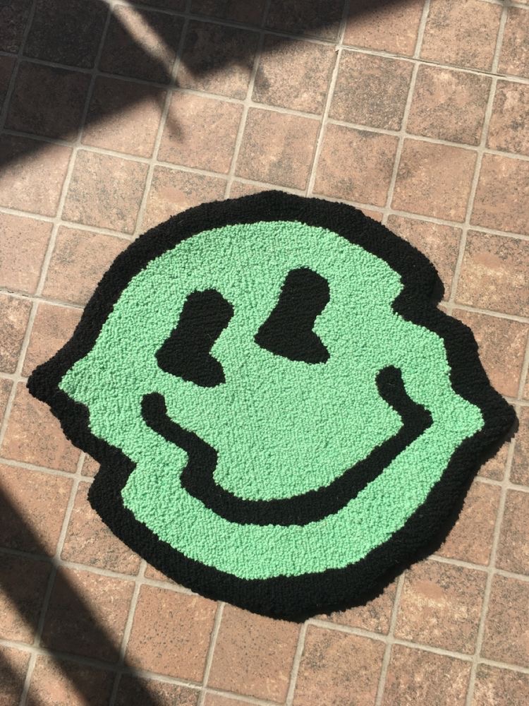 Green Face Emoji Fluffy Bedroom Rug