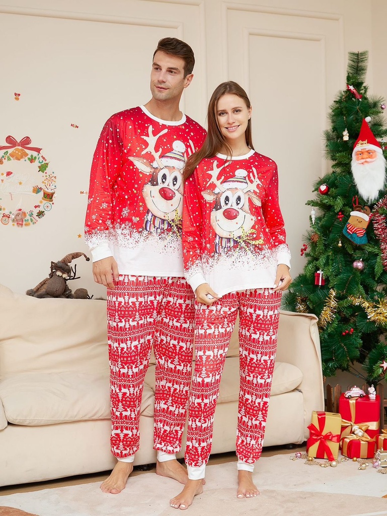 طقم بيجامه كريسماس للكابلز قطعتين قطيفة لتدفئة الجسم والتغلب علي برد الشتاء