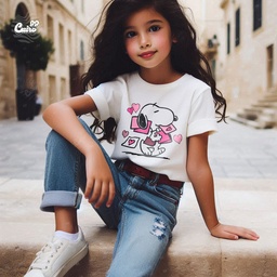 Snoopy Letter تيشيرت اطفال قطن باللون الابيض