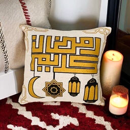 [HH00010140] اكياس مخدات رمضان كريم كتان مزينة بفوانيس وهلال بسوستة لتجديد ديكور البيت