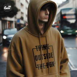 Think Outside The Box هودي اوفر سايز قطن باللون البني
