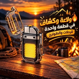 [HH00010596] ولاعة كهربائية مقاومة للماء بكشاف ب 3 درجات إضاءة مختلفة لرحلات البحر والتخييم قابلة لإعادة الشحن