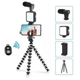 [HH00010682] مجموعة تصوير احترافية ترايبود مع حامل للموبايل وكشاف اضاءه ليد وميكروفون بريموت كنترول للتصوير عن بعد