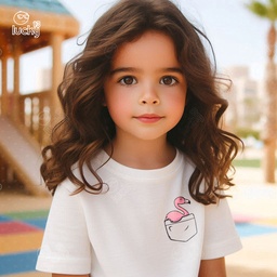 Flamingo Pocket  تيشيرت اطفال قطن باللون الابيض