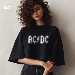 AC/DC كروب توب اوفر سايز باللون الاسود
