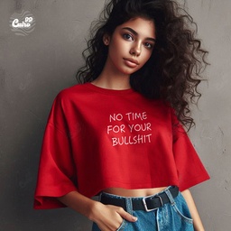 Not Time For Your Bullshit كروب توب اوفر سايز باللون الاحمر