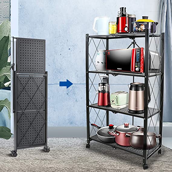 استاند منظم 4 رفوف للمطبخ والحمام بعجل لسهولة الحركة معدن