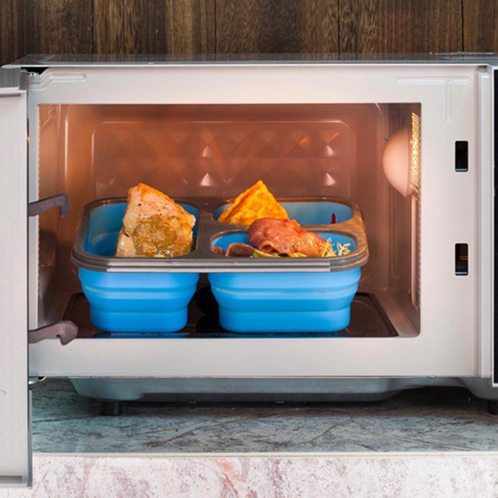 لانش بوكس سيليكون يدخل ميكرويف بغطاء محكم الغلق 3 اقسام مزود بمعلقة