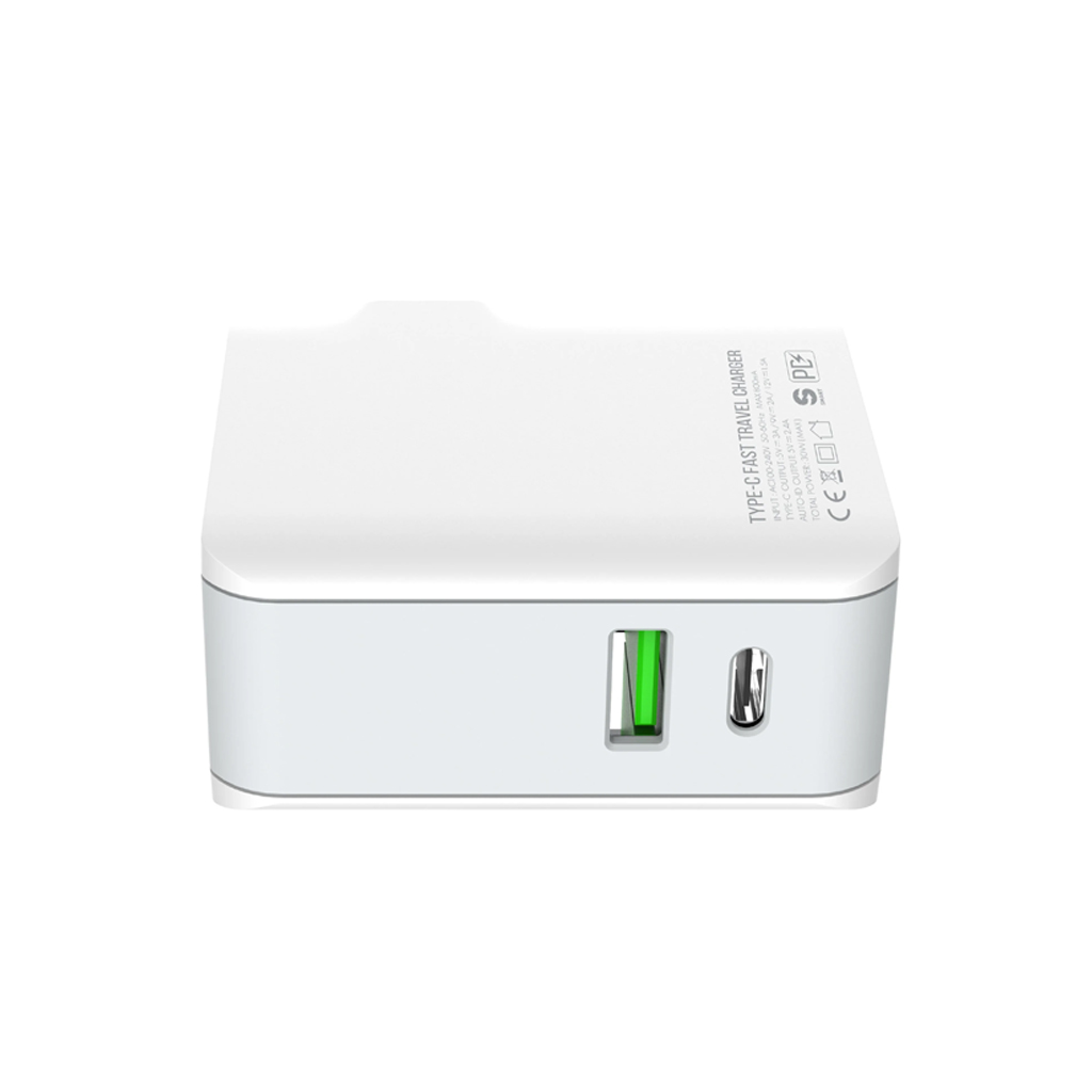 شاحن حائط سريع مزدوج يو اس بي والتايب سي 30 واط